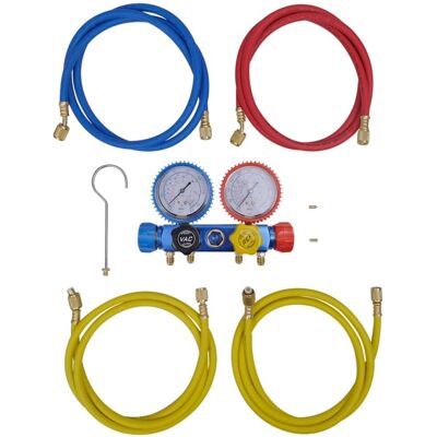 vidaXL 4-way Manifold Gauge Set for Air Conditioning - Pressure Test Tool vidaXL 4-way Manifold Gauge Set for Air Conditioning - Pressure Test Tool