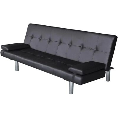 Canapé-lit ajustable en cuir synthétique avec 2 coussins - Noir - Publicité Canapé-lit ajustable en cuir synthétique avec 2 coussins - Noir - Publicité