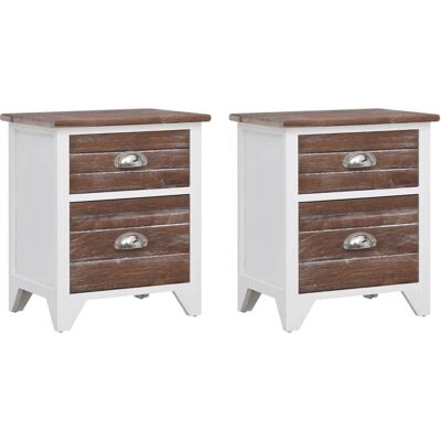 vidaXL 242042 Table de nuit - Table, 2 tiroirs, Marron & Blanc - Publicité vidaXL 242042 Table de nuit - Table, 2 tiroirs, Marron & Blanc - Publicité