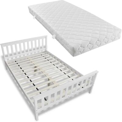 VidaXL Bett mit Memory-Schaummatratze - Massivholz, Weiß - Bett VidaXL Bett mit Memory-Schaummatratze - Massivholz, Weiß - Bett
