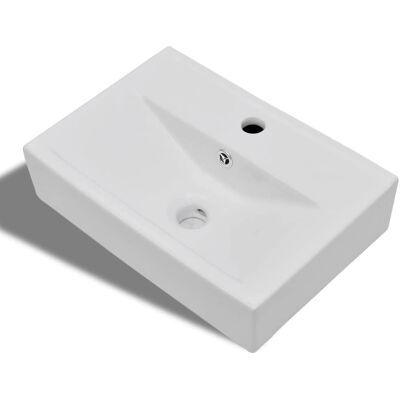 vidaXL Ceramiczna umywalka łazienkowa - Biała prostokątna z kranem vidaXL Ceramiczna umywalka łazienkowa - Biała prostokątna z kranem