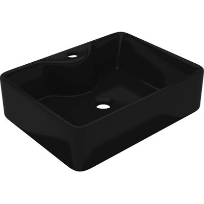 vidaXL Keramikwaschbecken mit Hahnloch Schwarz Quadratisch - Badewannenwaschbecken vidaXL Keramikwaschbecken mit Hahnloch Schwarz Quadratisch - Badewannenwaschbecken
