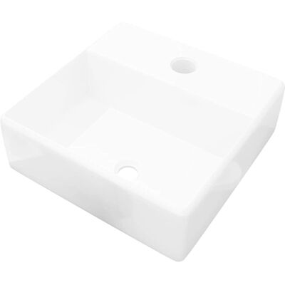 vidaXL Ceramiczna umywalka łazienkowa z otworem na kran biały kwadrat - Umywalka łazienkowa vidaXL Ceramiczna umywalka łazienkowa z otworem na kran biały kwadrat - Umywalka łazienkowa