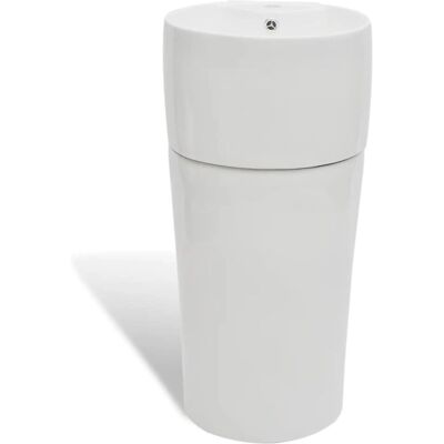 vidaXL Ceramiczna Stojąca Umywalka z przelewem - Biała, okrągła vidaXL Ceramiczna Stojąca Umywalka z przelewem - Biała, okrągła