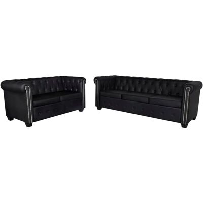 Ensemble de Canapés Chesterfield VIDAXL - 2/3 Places - Similicuir - Noir Ensemble de Canapés Chesterfield VIDAXL - 2/3 Places - Similicuir - Noir