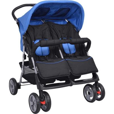 vidaXL Dobbel barnevogn stål blå sort - Twin Stroller vidaXL Dobbel barnevogn stål blå sort - Twin Stroller