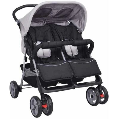 vidaXL Tweelingwagen Staal Grijs Zwart - Kinderwagen Twin vidaXL Tweelingwagen Staal Grijs Zwart - Kinderwagen Twin