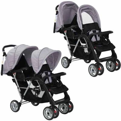 vidaXL Tweeling Stalen Grijs Zwart Kinderwagen vidaXL Tweeling Stalen Grijs Zwart Kinderwagen