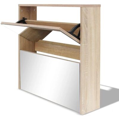 vidaXL Armoire à chaussures miroir 2 couches chêne 63x17x67 cm - Publicité vidaXL Armoire à chaussures miroir 2 couches chêne 63x17x67 cm - Publicité