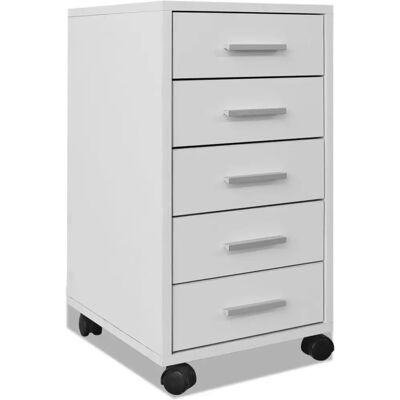 vidaXL Wit Ladeblok met 5 lades op wielen vidaXL Wit Ladeblok met 5 lades op wielen