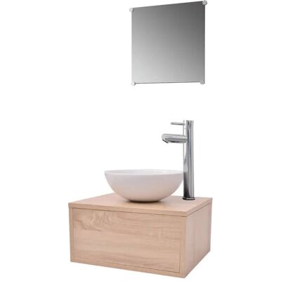 vidaXL Badeværelsesmøbel-Set - Væghængt, Keramisk Vask, Beige vidaXL Badeværelsesmøbel-Set - Væghængt, Keramisk Vask, Beige