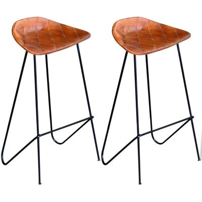 Vidaxl Leren Barkrukken Set van 2 - Industriële Stijl Vidaxl Leren Barkrukken Set van 2 - Industriële Stijl