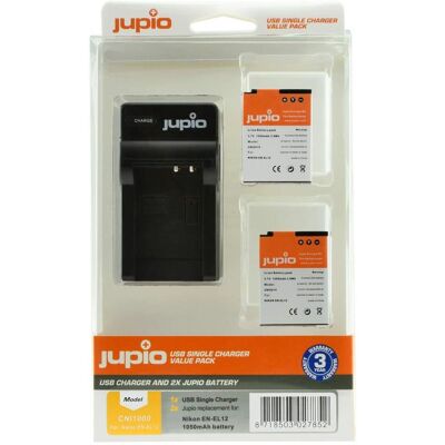 Kit de 2 Batteries Jupio pour Nikon - En-El12, Chargeur USB Kit de 2 Batteries Jupio pour Nikon - En-El12, Chargeur USB