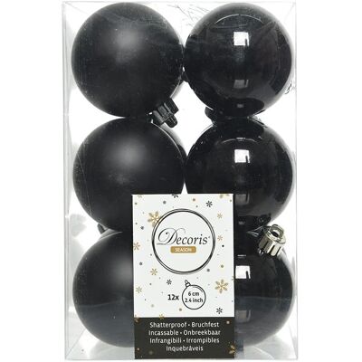 DECORIS 12 Schwarze Weihnachts 6cm Bruchfeste Baumkugeln - Weihnachtsbaumkugeln DECORIS 12 Schwarze Weihnachts 6cm Bruchfeste Baumkugeln - Weihnachtsbaumkugeln