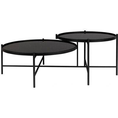 Housecraft Living Li Schwarzer runder Glas/Metall Couchtisch - Set von 2 Housecraft Living Li Schwarzer runder Glas/Metall Couchtisch - Set von 2