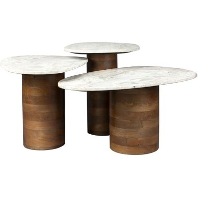 Dutchbone Suki - Set aus 3 organischen Marmor- und Holztischen - Beistelltische Dutchbone Suki - Set aus 3 organischen Marmor- und Holztischen - Beistelltische