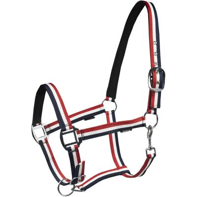 Horka Nucuck Pferdemaulkorb - Verstellbar mit Nubuck-Polsterung - Blau/weiß/rot - Pony Horka Nucuck Pferdemaulkorb - Verstellbar mit Nubuck-Polsterung - Blau/weiß/rot - Pony