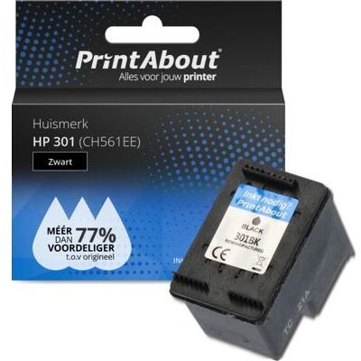 PrintAbout CH561EE Inktcartridge - Zwart - Voor HP 301 PrintAbout CH561EE Inktcartridge - Zwart - Voor HP 301