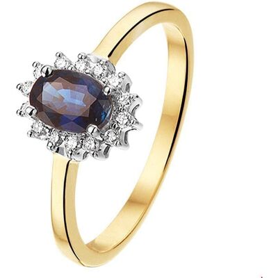 Quickjewels Bicolor Saffier en Diamant Halo Ring - Ring Quickjewels Bicolor Saffier en Diamant Halo Ring - Ring