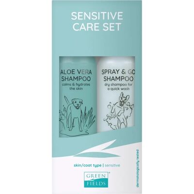 Zestaw szamponu i suchego spray dla psów wrażliwych - Greenfields - 250ml Zestaw szamponu i suchego spray dla psów wrażliwych - Greenfields - 250ml
