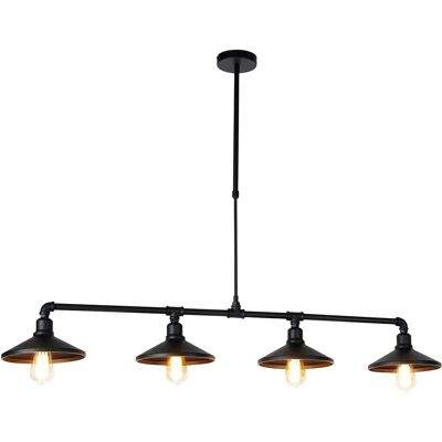 Qazqa Lampada sospensione industriale nera con 4 lampadine - Altezza regolabile - E27 - Max 4x60W Qazqa Lampada sospensione industriale nera con 4 lampadine - Altezza regolabile - E27 - Max 4x60W