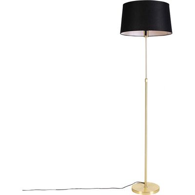 QAZQA Modern Floor Lamp Gold/Black Linen Shade - 45cm - Floor Light QAZQA Modern Floor Lamp Gold/Black Linen Shade - 45cm - Floor Light