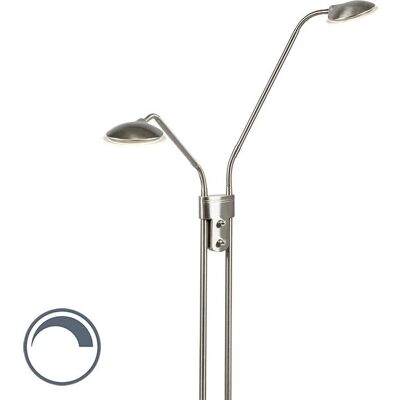 Lámpara de pie moderna QAZQA con luz de lectura - Plata - Lámpara de pie Lámpara de pie moderna QAZQA con luz de lectura - Plata - Lámpara de pie