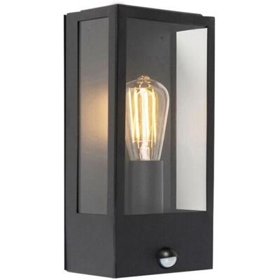 Qazqa Applique Nera Moderna con Sensore di Movimento - IP44 Rettangolare Qazqa Applique Nera Moderna con Sensore di Movimento - IP44 Rettangolare