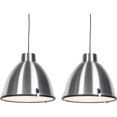 Qazqa - Conjunto Industrial 2 Lámparas colgantes aluminio 38cm - Anteros /Vidrio /Cuerda redonda - Para LED Max. 60W Qazqa - Conjunto Industrial 2 Lámparas colgantes aluminio 38cm - Anteros /Vidrio /Cuerda redonda - Para LED Max. 60W