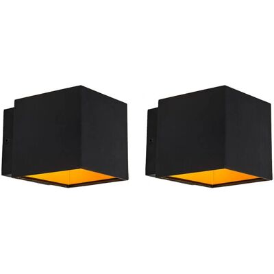 QAZQA Modern Aluminum Square Wall Lamp Set - Black/Gold - 2 x 6W LED QAZQA Modern Aluminum Square Wall Lamp Set - Black/Gold - 2 x 6W LED