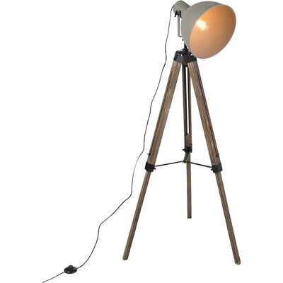 Lampada da terra industriale Qazqa con treppiede in legno - Grigia - Lampada da terra Lampada da terra industriale Qazqa con treppiede in legno - Grigia - Lampada da terra