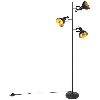 Lampada da terra industriale nera 3 luci oro - Qazqa - Per LED Max 3 x 28W Lampada da terra industriale nera 3 luci oro - Qazqa - Per LED Max 3 x 28W