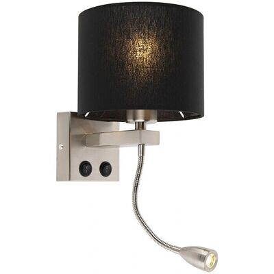 QAZQA Brescia Combi Lámpara de Pared - Moderna - Negro y Acero - 18cm QAZQA Brescia Combi Lámpara de Pared - Moderna - Negro y Acero - 18cm