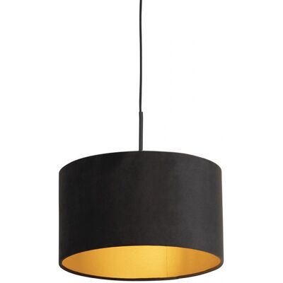 QAZQA Lampada a sospensione in velluto nero con interno dorato - Lampada a sospensione QAZQA Lampada a sospensione in velluto nero con interno dorato - Lampada a sospensione