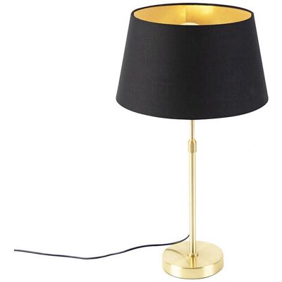 Qazqa Klassische Messing Tischlampe - Verstellbar, Schwarzer Baumwollschirm Qazqa Klassische Messing Tischlampe - Verstellbar, Schwarzer Baumwollschirm