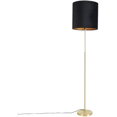 QAZQA Classic/Antique Floor Lamp Gold/Brass Velvet Shade Black 40cm - Textile/Steel Cylinder/Extended/Round QAZQA Classic/Antique Floor Lamp Gold/Brass Velvet Shade Black 40cm - Textile/Steel Cylinder/Extended/Round
