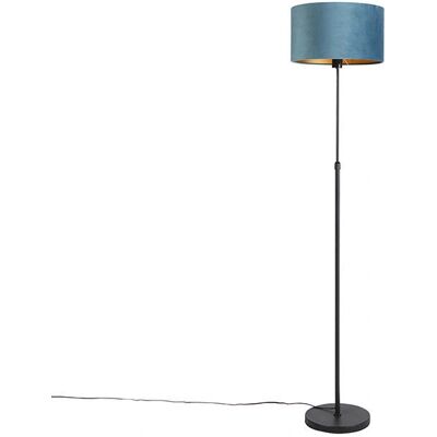 QAZQA Lámpara de pie rústica - Pantalla terciopelo azul - 60W máx QAZQA Lámpara de pie rústica - Pantalla terciopelo azul - 60W máx