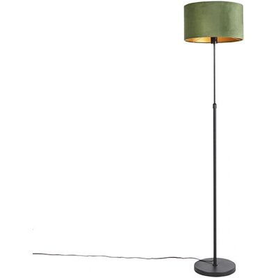 QAZQA Lámpara de pie rústica - Pantalla de terciopelo verde/negra con interior dorado - 35cm QAZQA Lámpara de pie rústica - Pantalla de terciopelo verde/negra con interior dorado - 35cm