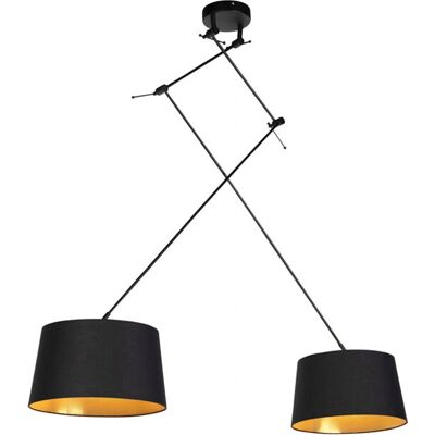 QAZQA Black/Gold Pendant Lamp with Cotton Shade - Blitz II - Pendant Lamp QAZQA Black/Gold Pendant Lamp with Cotton Shade - Blitz II - Pendant Lamp