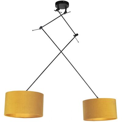 QAZQA Lámpara colgante en terciopelo ocre - Estilo rústico - 35cm - Lámpara colgante QAZQA Lámpara colgante en terciopelo ocre - Estilo rústico - 35cm - Lámpara colgante