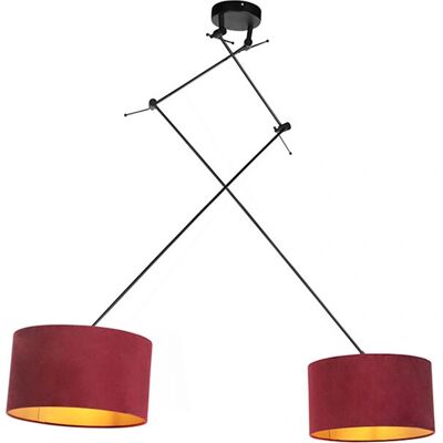 Lampada a sospensione in velluto rosso con interno dorato - Stile classico/antico - 35cm Lampada a sospensione in velluto rosso con interno dorato - Stile classico/antico - 35cm