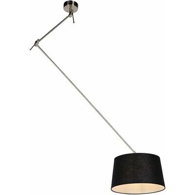 QAZQA Modern Pendant Linen Black 35cm - Steel Cylindrical - E27 Max 60W - Pendant Light QAZQA Modern Pendant Linen Black 35cm - Steel Cylindrical - E27 Max 60W - Pendant Light