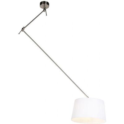 Qazqa Lampada a sospensione rustica lino bianco 35cm - Cilindro in acciaio - Max 60W Qazqa Lampada a sospensione rustica lino bianco 35cm - Cilindro in acciaio - Max 60W