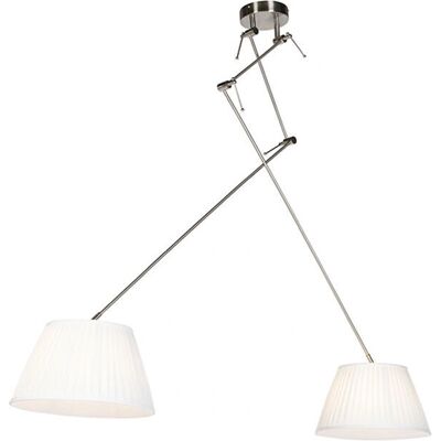 QAZQA Cream Pendant Lamp with Pleated Shade - Steel - Elegant Timeless Design QAZQA Cream Pendant Lamp with Pleated Shade - Steel - Elegant Timeless Design