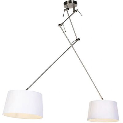 QAZQA Lámpara colgante rústica lino blanco 35cm - Blitz II Acero /Lino Cilíndro /Ovalada /Redonda QAZQA Lámpara colgante rústica lino blanco 35cm - Blitz II Acero /Lino Cilíndro /Ovalada /Redonda