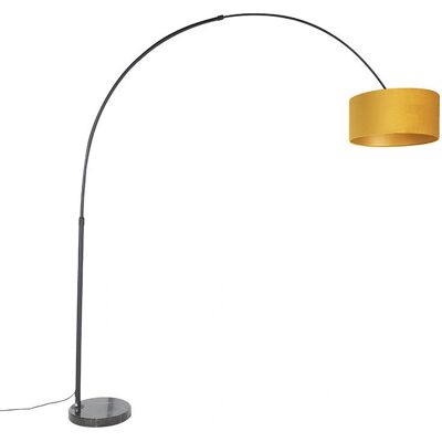 QAZQA Ocher Yellow Velvet Arc Lamp - XXL Arc Lamp with Marble Base QAZQA Ocher Yellow Velvet Arc Lamp - XXL Arc Lamp with Marble Base