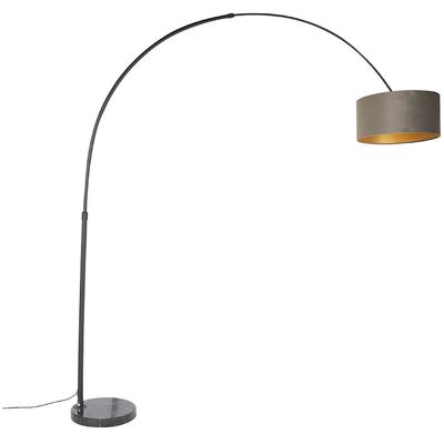 QAZQA Arc lamp taupe velvet shade - 50 cm - Arc lamp QAZQA Arc lamp taupe velvet shade - 50 cm - Arc lamp