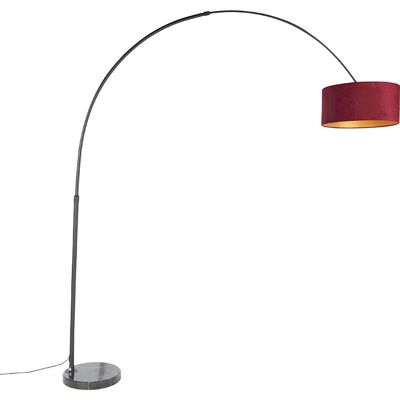 QAZQA Lámpara de arco negra pantalla terciopelo roja/oro 50cm - XXL - Lámpara de arco QAZQA Lámpara de arco negra pantalla terciopelo roja/oro 50cm - XXL - Lámpara de arco