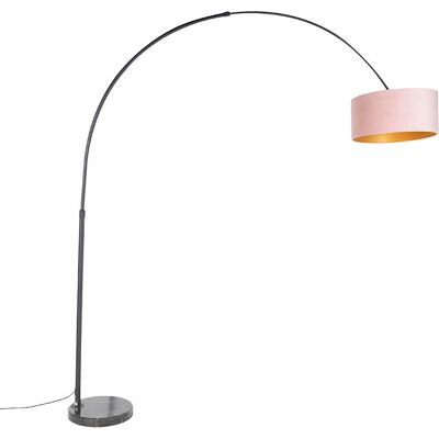 QAZQA Lámpara de arco con pantalla de terciopelo rosa - XXL QAZQA Lámpara de arco con pantalla de terciopelo rosa - XXL