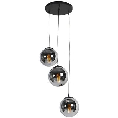 QAZQA Lampada a sospensione Art Deco - Vetro fumé - Nero - 3 luci QAZQA Lampada a sospensione Art Deco - Vetro fumé - Nero - 3 luci